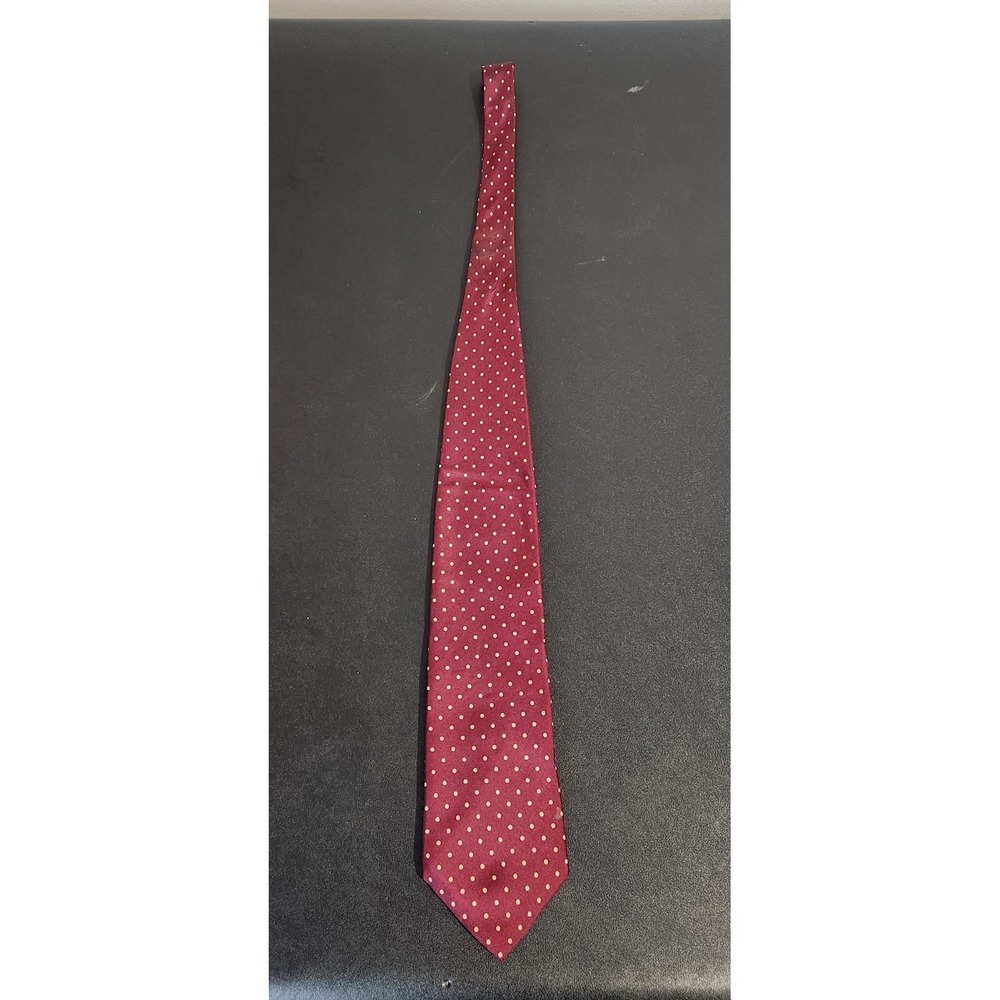 Andrew Scott Vintage Maroon Polka‎ Dot Tie 58" Handmade 100% Silk